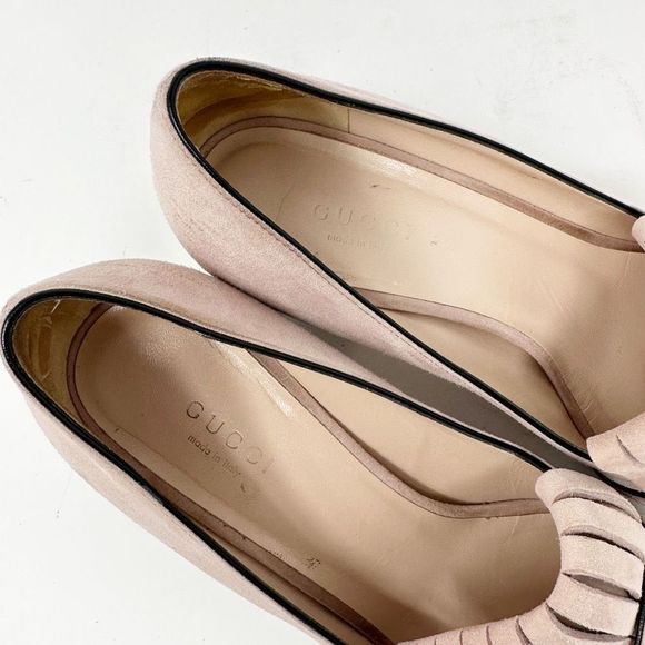 Gucci Pink Heeled Loafers with Gold Accent - Picture 5 of 14